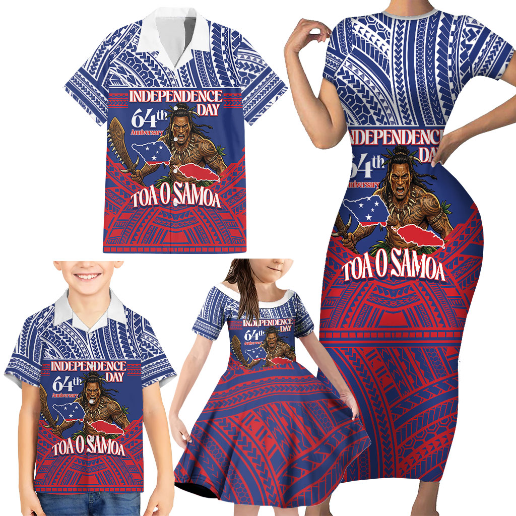 Personalised Samoa Independence Day Family Matching Short Sleeve Bodycon Dress and Hawaiian Shirt 64th Anniversary Toa O Samoa