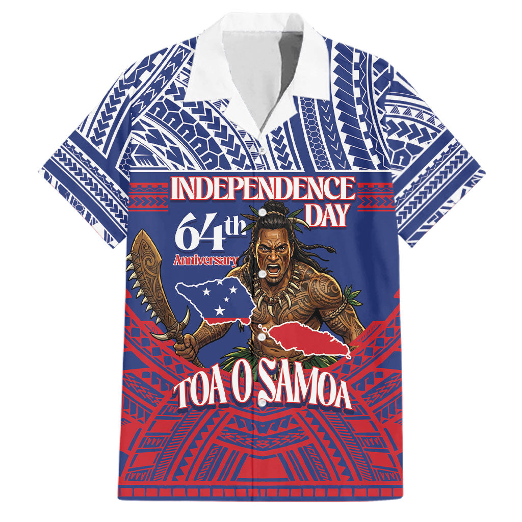 Personalised Samoa Independence Day Family Matching Short Sleeve Bodycon Dress and Hawaiian Shirt 64th Anniversary Toa O Samoa LT14 Dad's Shirt - Short Sleeve Blue - Polynesian Pride
