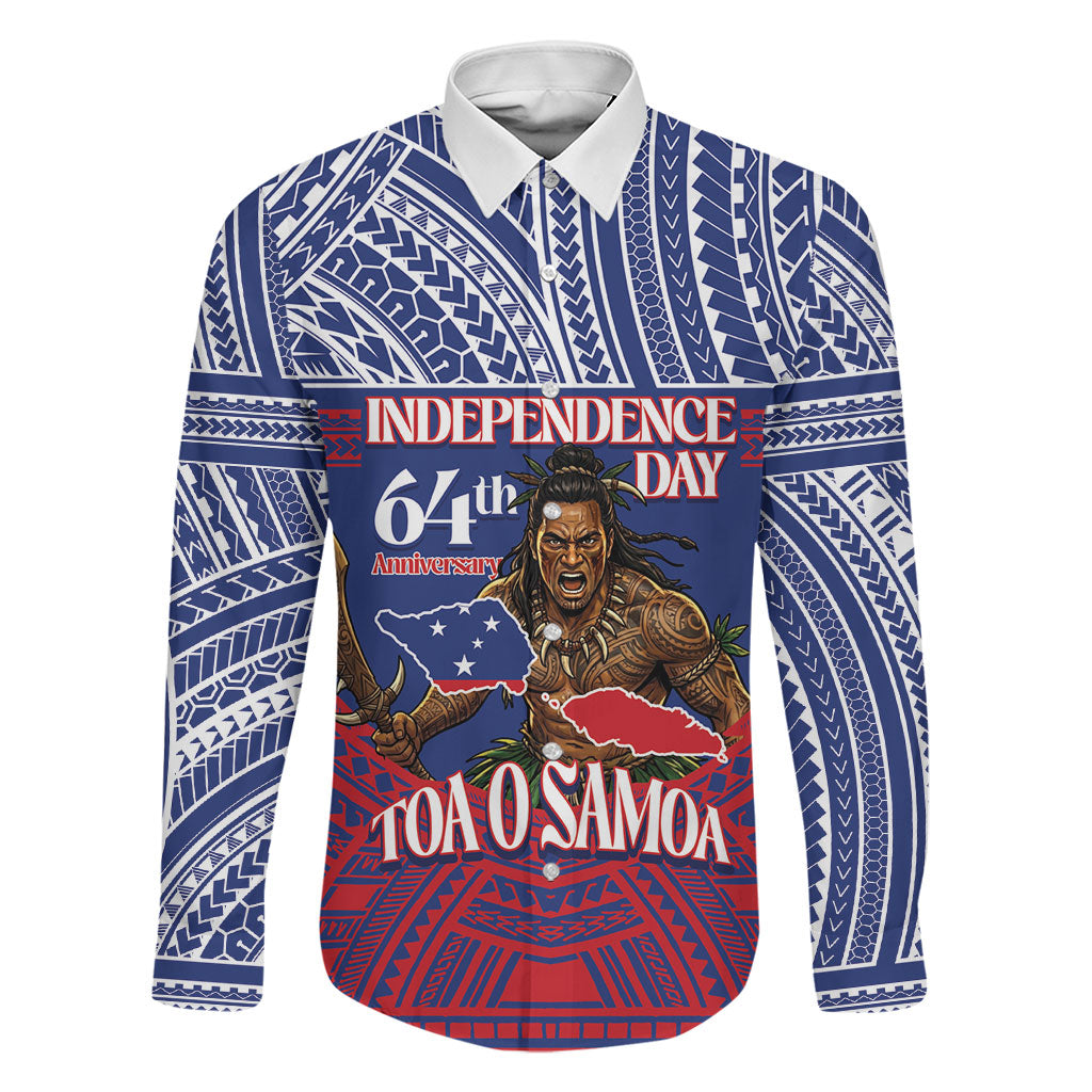 Personalised Samoa Independence Day Family Matching Short Sleeve Bodycon Dress and Hawaiian Shirt 64th Anniversary Toa O Samoa LT14 Dad's Shirt - Long Sleeve Blue - Polynesian Pride