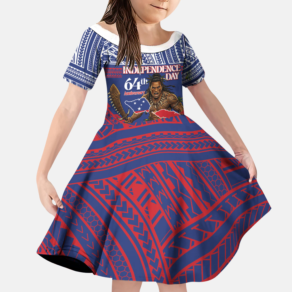 Personalised Samoa Independence Day Family Matching Summer Maxi Dress and Hawaiian Shirt 64th Anniversary Toa O Samoa LT14 Daughter's Dress Blue - Polynesian Pride