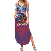 Personalised Samoa Independence Day Family Matching Summer Maxi Dress and Hawaiian Shirt 64th Anniversary Toa O Samoa LT14 Mom's Dress Blue - Polynesian Pride