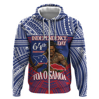 Personalised Samoa Independence Day Hoodie 64th Anniversary Toa O Samoa LT14 Zip Hoodie Blue - Polynesian Pride