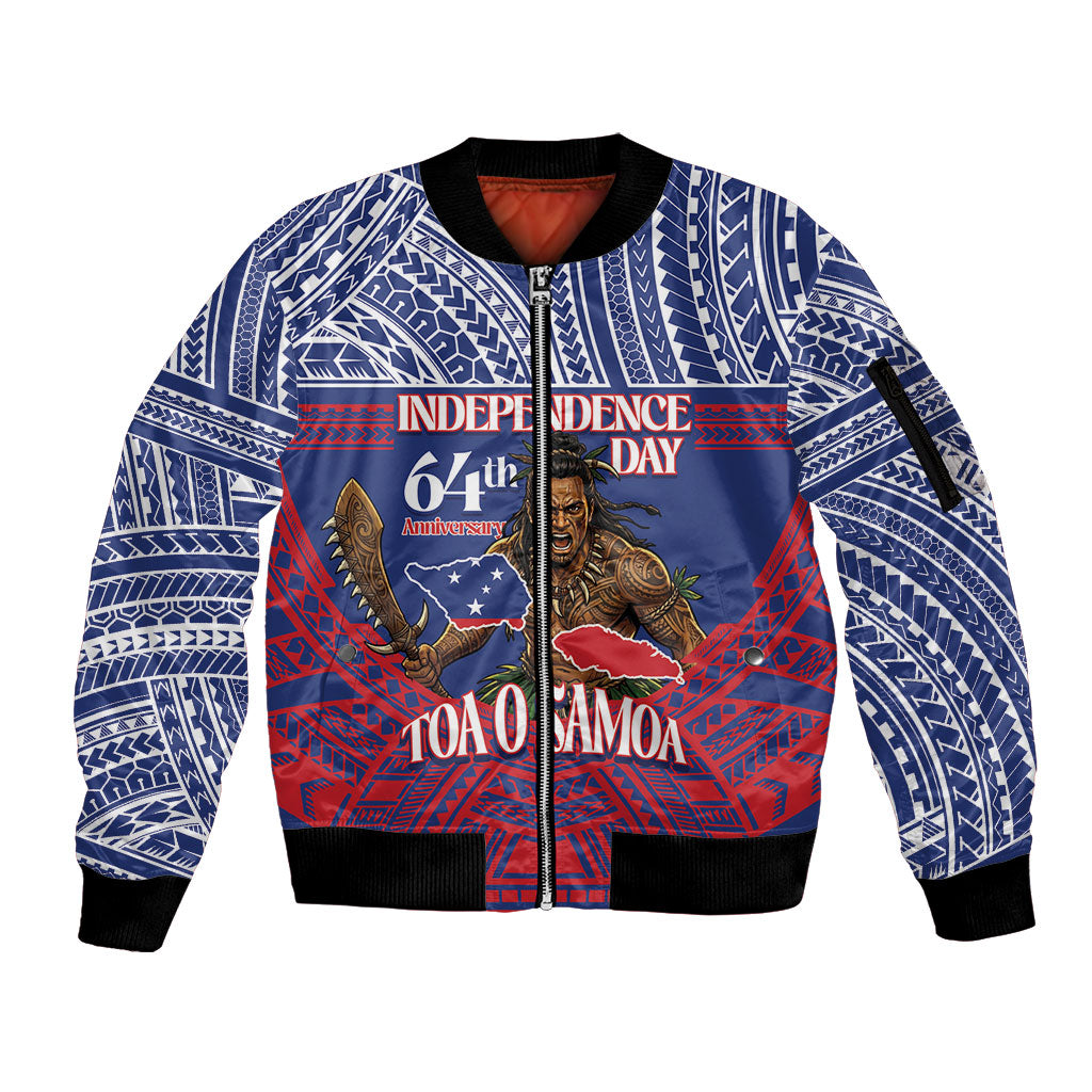 Personalised Samoa Independence Day Sleeve Zip Bomber Jacket 64th Anniversary Toa O Samoa