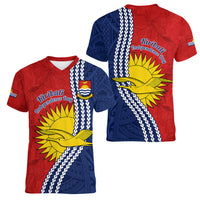 Kiribati Independence Day Women V Neck T Shirt Happy 44th Anniversary Hibiscus Polynesian LT14 - Polynesian Pride