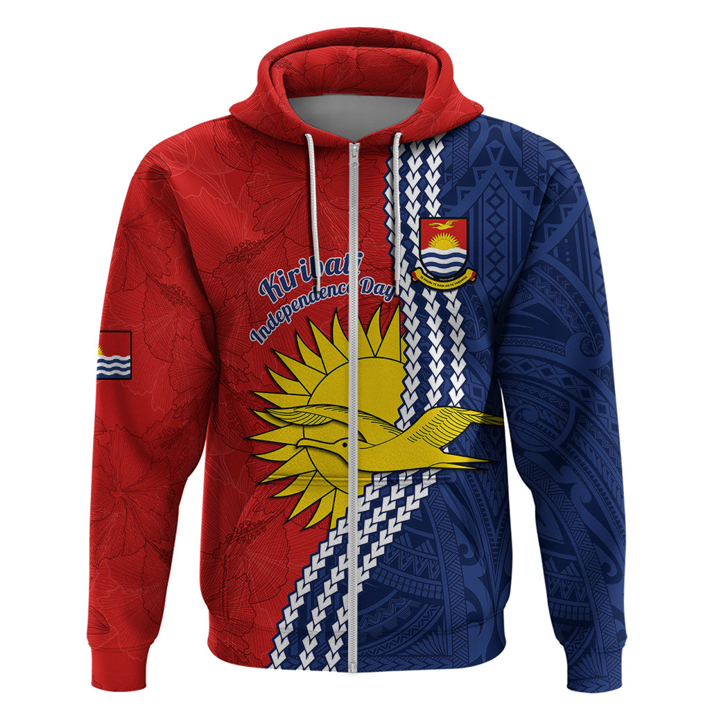 Custom Kiribati Independence Day Hoodie Happy 44th Anniversary Hibiscus Polynesian LT14 Zip Hoodie Red - Polynesian Pride