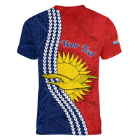 Personalised Kiribati Independence Day Women V Neck T Shirt Happy 44th Anniversary Hibiscus Polynesian LT14 - Polynesian Pride