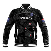 Custom New Zealand Silver Fern Football Baseball Jacket Summer 2024 Olympic Go Aotearoa LT14 Unisex Black - Polynesian Pride