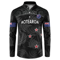 Custom New Zealand Silver Fern Football Button Sweatshirt Summer 2024 Olympic Go Aotearoa LT14 Black - Polynesian Pride