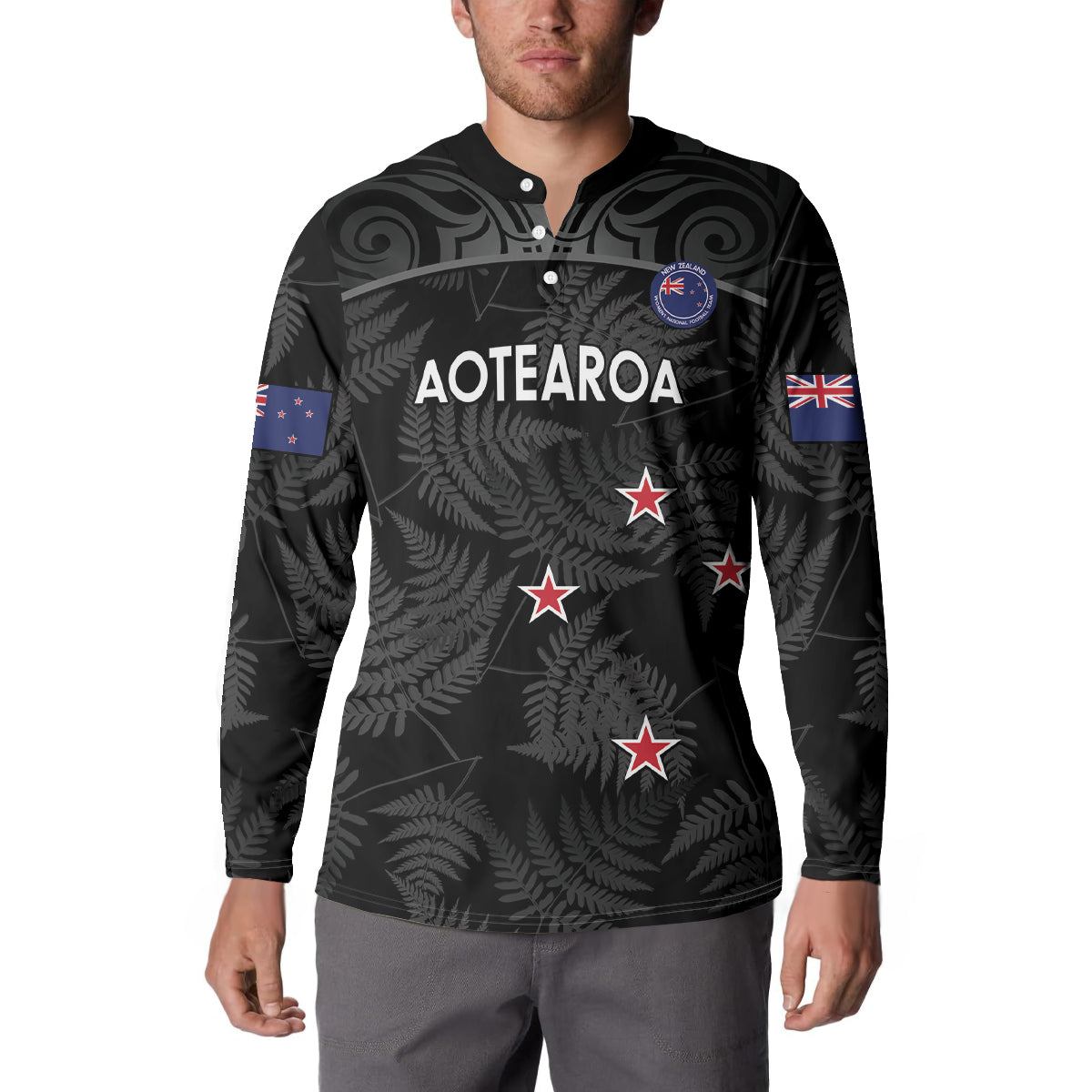 Custom New Zealand Silver Fern Football Button Sweatshirt Summer 2024 Olympic Go Aotearoa LT14 - Polynesian Pride