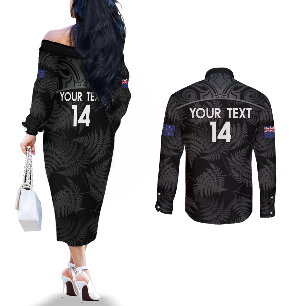Custom New Zealand Silver Fern Football Couples Matching Off The Shoulder Long Sleeve Dress and Long Sleeve Button Shirt Summer 2024 Olympic Go Aotearoa LT14 - Polynesian Pride