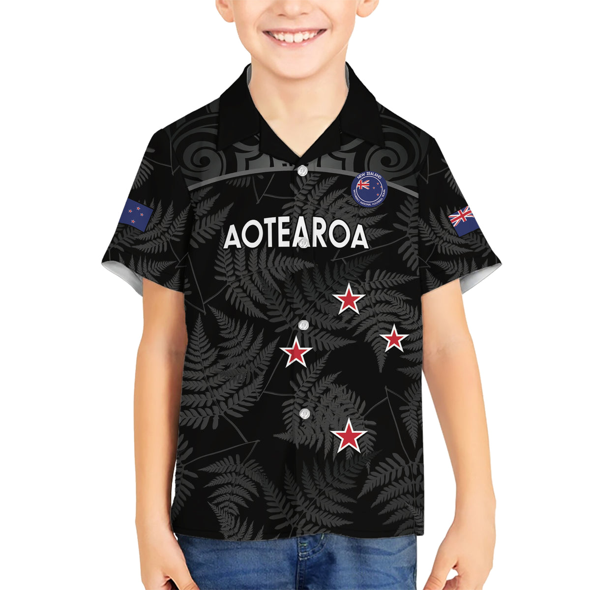Custom New Zealand Silver Fern Football Family Matching Short Sleeve Bodycon Dress and Hawaiian Shirt Summer 2024 Olympic Go Aotearoa LT14 Son's Shirt Black - Polynesian Pride