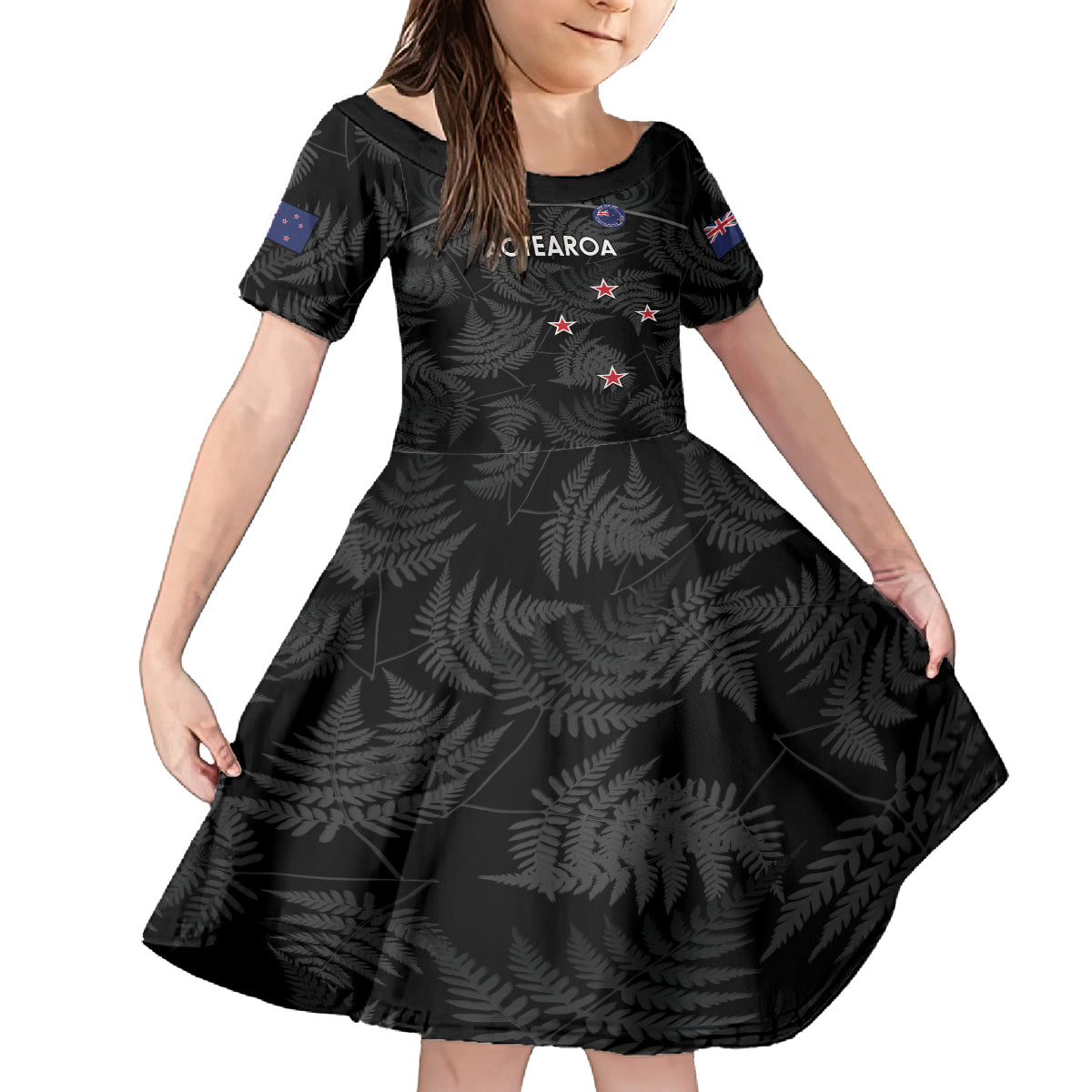 Custom New Zealand Silver Fern Football Family Matching Tank Maxi Dress and Hawaiian Shirt Summer 2024 Olympic Go Aotearoa LT14 Daughter's Dress Black - Polynesian Pride