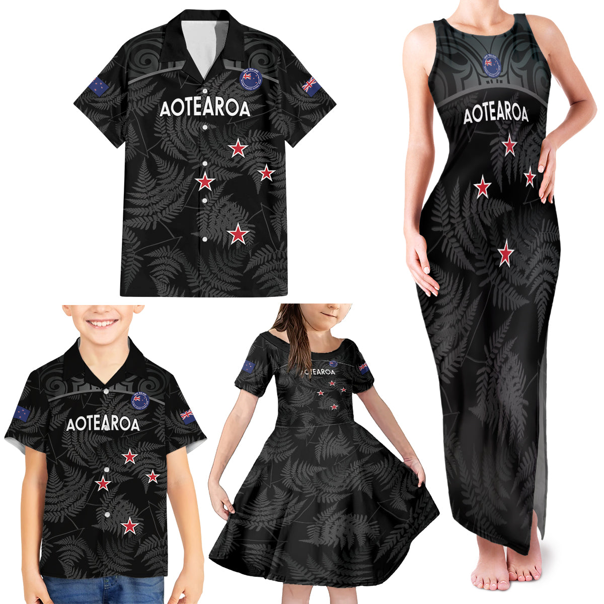Custom New Zealand Silver Fern Football Family Matching Tank Maxi Dress and Hawaiian Shirt Summer 2024 Olympic Go Aotearoa LT14 - Polynesian Pride