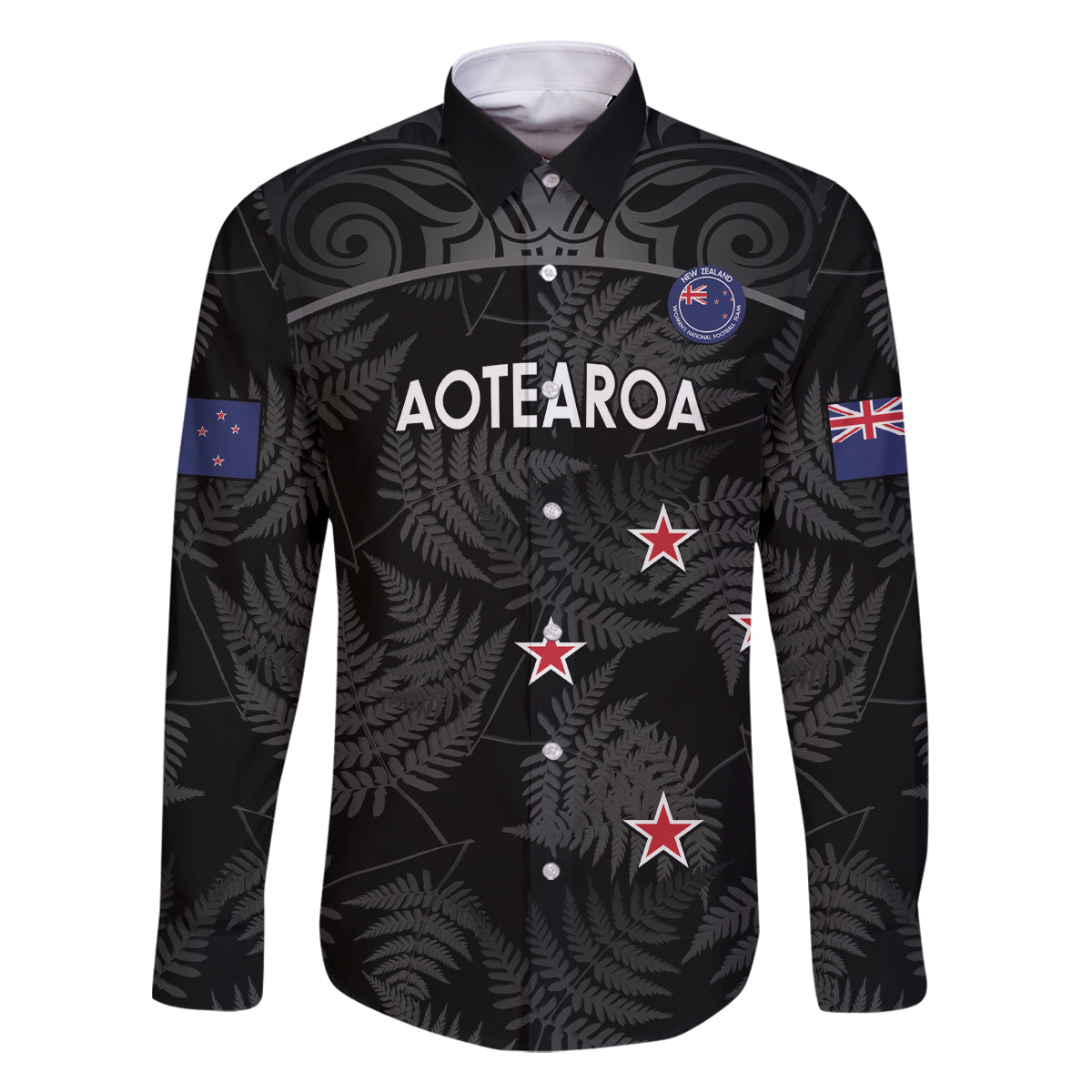 Custom New Zealand Silver Fern Football Family Matching Tank Maxi Dress and Hawaiian Shirt Summer 2024 Olympic Go Aotearoa LT14 Dad's Shirt - Long Sleeve Black - Polynesian Pride