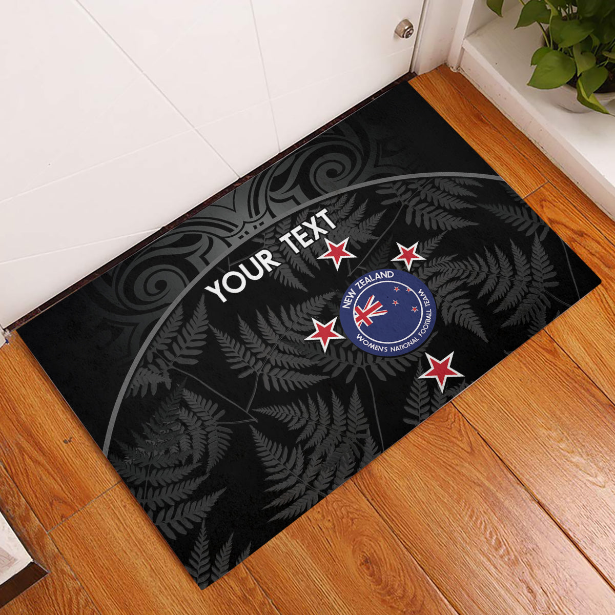 Custom New Zealand Silver Fern Football Rubber Doormat Summer 2024 Olympic Go Aotearoa LT14 Black - Polynesian Pride
