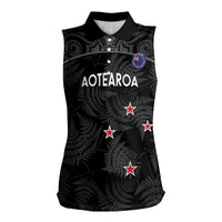 Custom New Zealand Silver Fern Football Women Sleeveless Polo Shirt Summer 2024 Olympic Go Aotearoa LT14 Female Black - Polynesian Pride