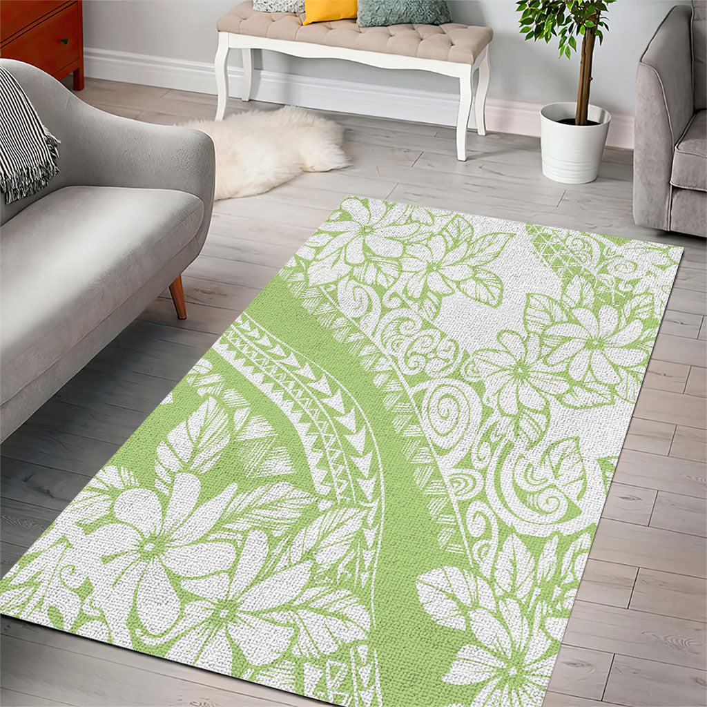 Polynesian Tiare Flower Sage Green Pastel Area Rug