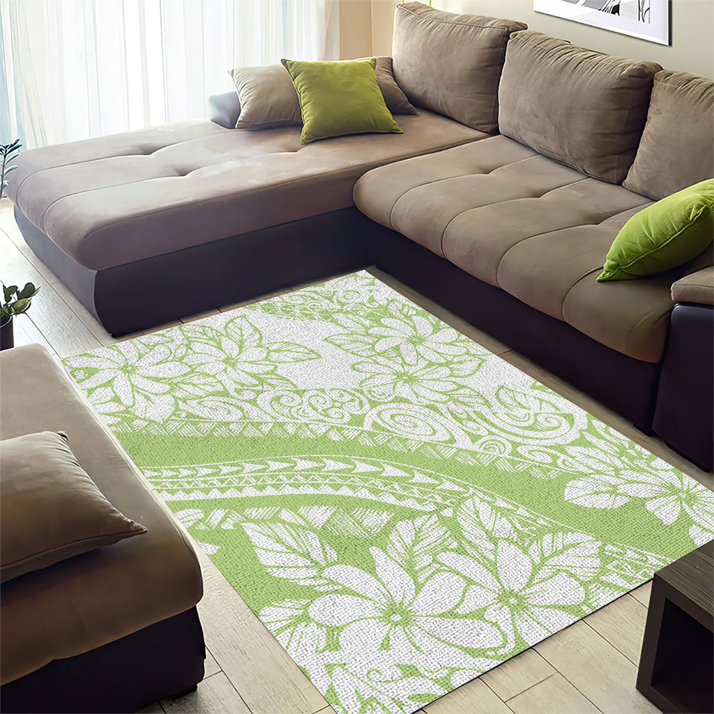 Polynesian Tiare Flower Sage Green Pastel Area Rug