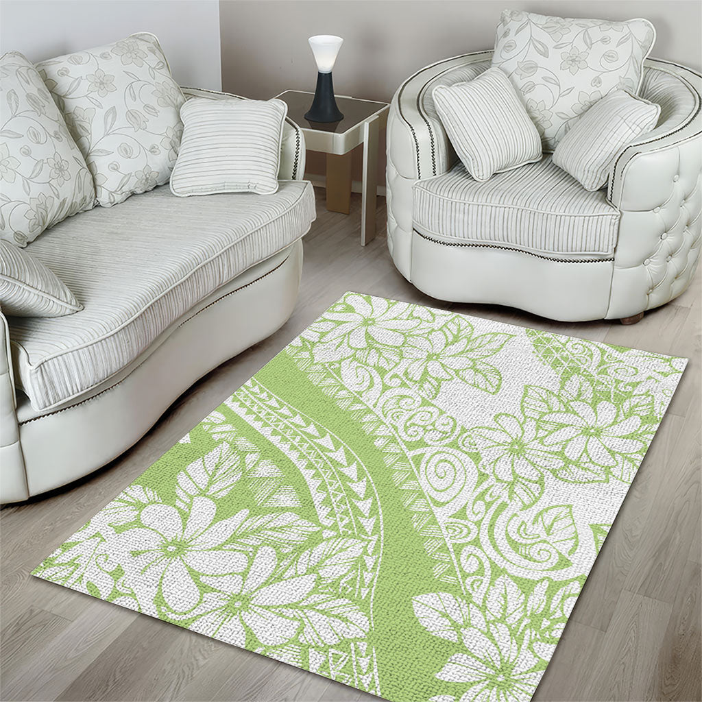 Polynesian Tiare Flower Sage Green Pastel Area Rug