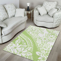 Polynesian Tiare Flower Sage Green Pastel Area Rug