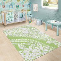 Polynesian Tiare Flower Sage Green Pastel Area Rug