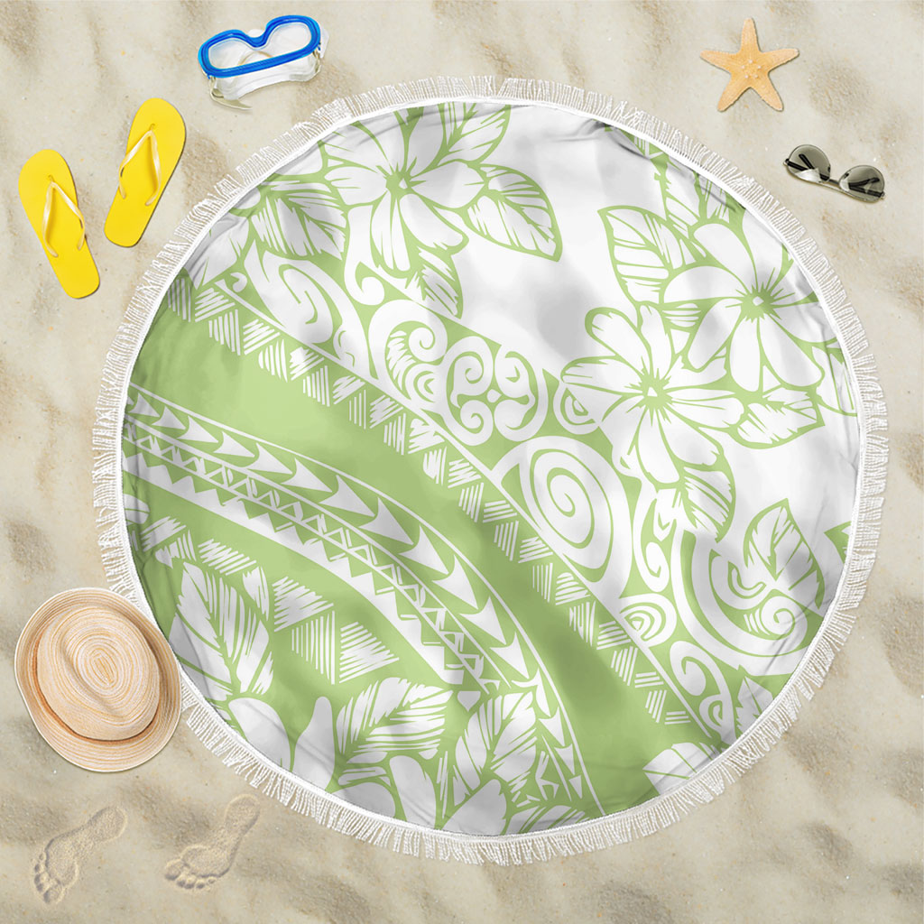 Polynesian Tiare Flower Sage Green Pastel Beach Blanket LT14 One Size 150cm Sage Green - Polynesian Pride