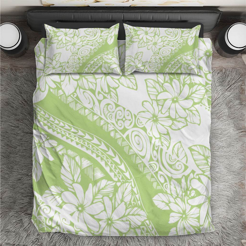 Polynesian Tiare Flower Sage Green Pastel Bedding Set
