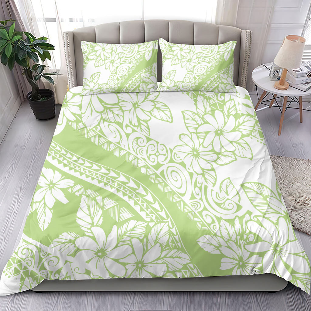 Polynesian Tiare Flower Sage Green Pastel Bedding Set