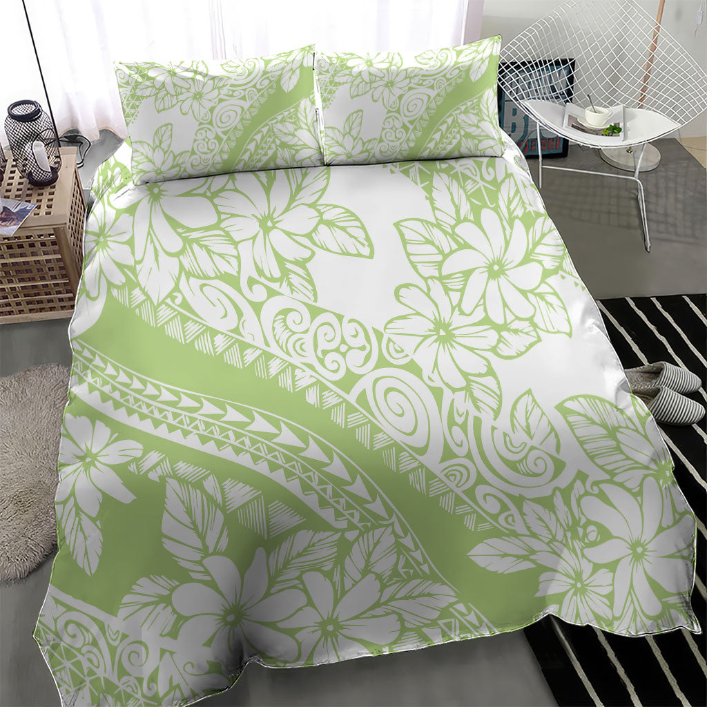 Polynesian Tiare Flower Sage Green Pastel Bedding Set