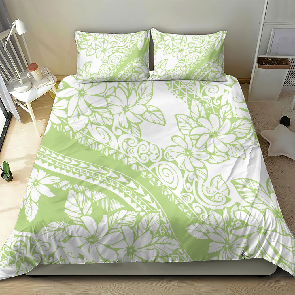 Polynesian Tiare Flower Sage Green Pastel Bedding Set