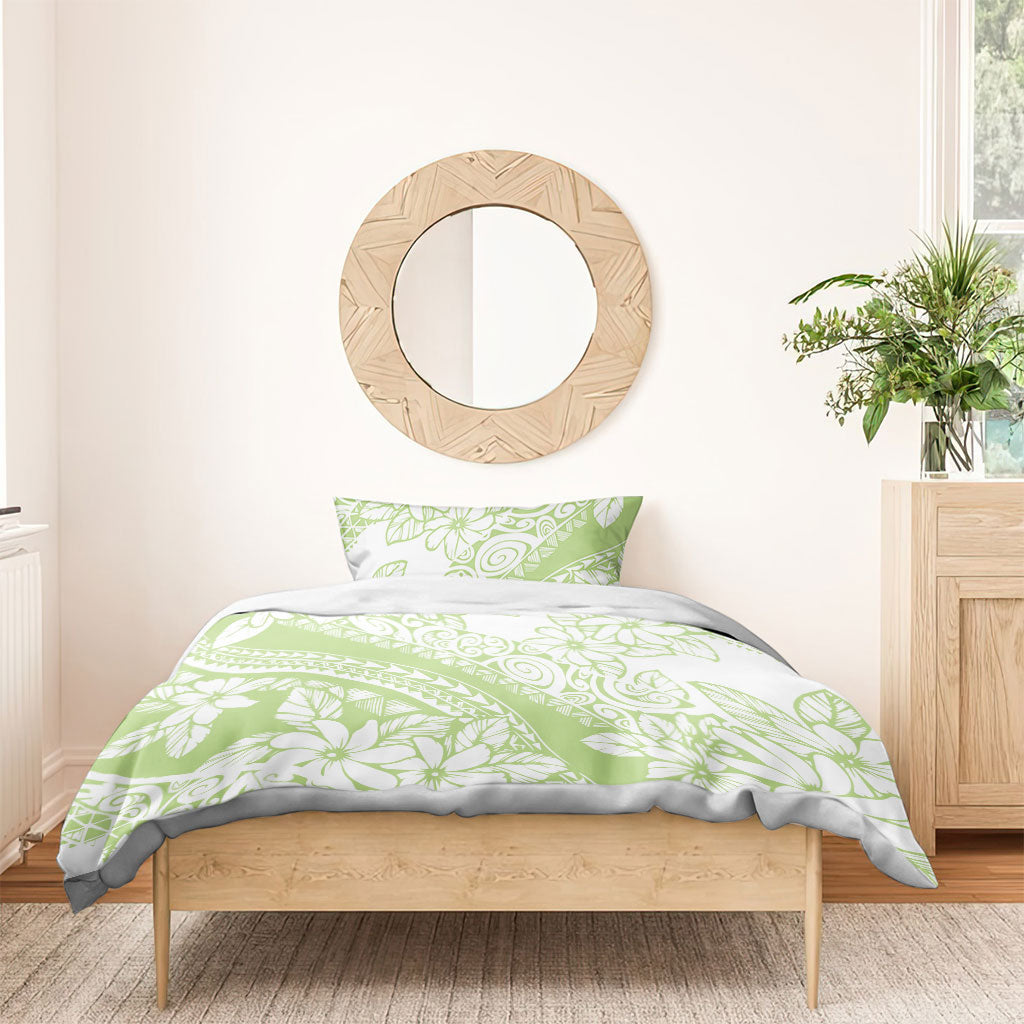 Polynesian Tiare Flower Sage Green Pastel Bedding Set
