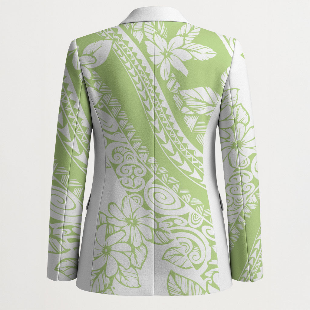 Polynesian Tiare Flower Sage Green Pastel Blazer