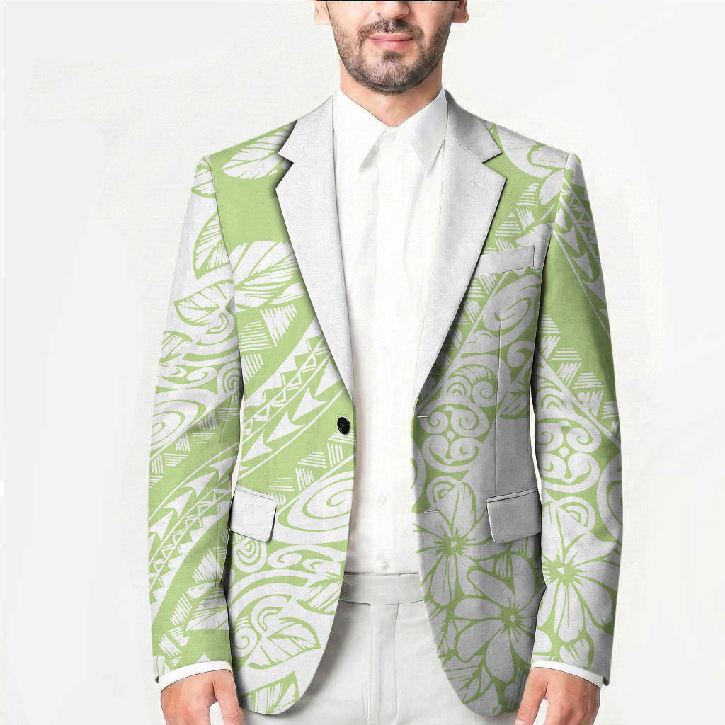 Polynesian Tiare Flower Sage Green Pastel Blazer