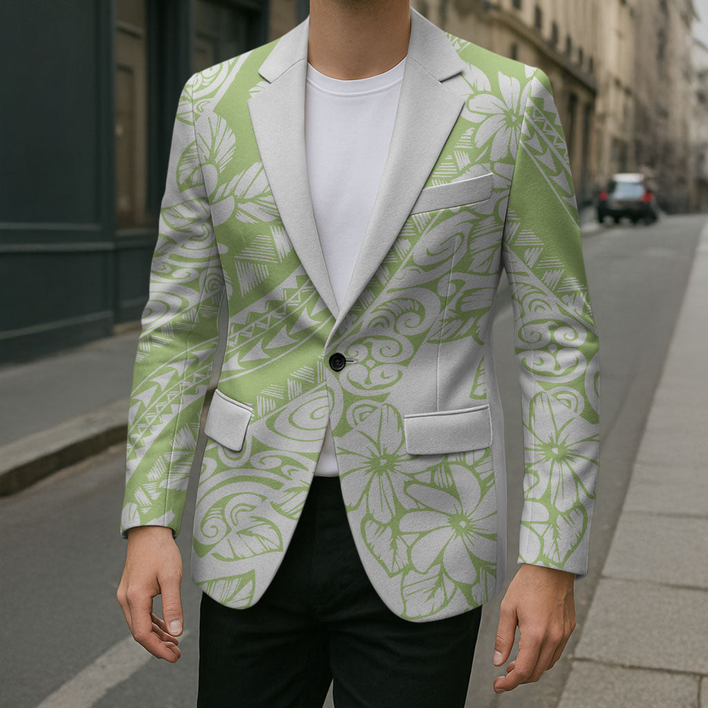 Polynesian Tiare Flower Sage Green Pastel Blazer