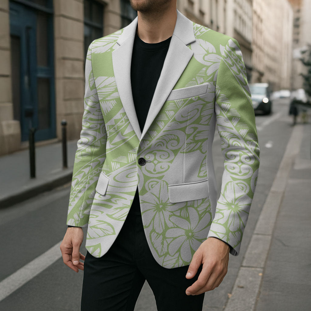 Polynesian Tiare Flower Sage Green Pastel Blazer