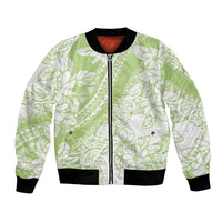 Polynesian Tiare Flower Sage Green Pastel Bomber Jacket