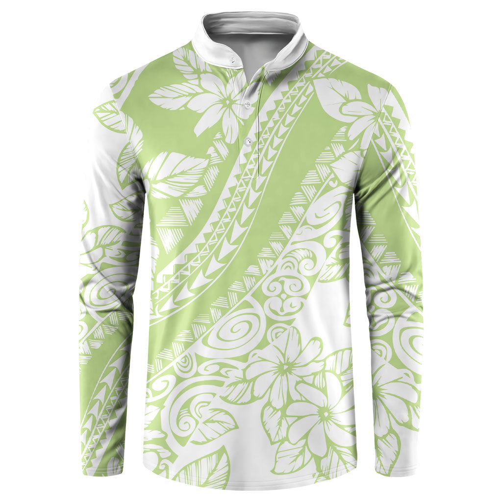 Polynesian Tiare Flower Sage Green Pastel Button Sweatshirt