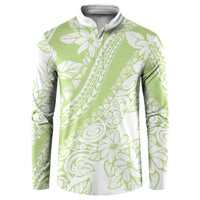 Polynesian Tiare Flower Sage Green Pastel Button Sweatshirt