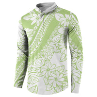Polynesian Tiare Flower Sage Green Pastel Button Sweatshirt