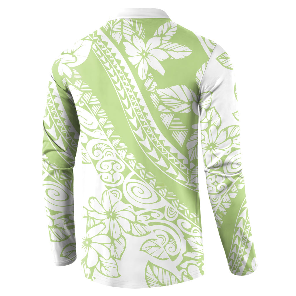 Polynesian Tiare Flower Sage Green Pastel Button Sweatshirt