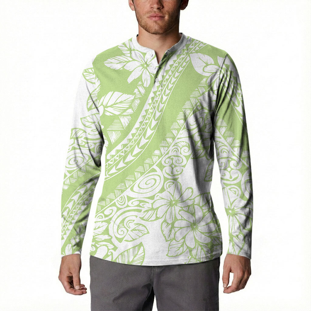Polynesian Tiare Flower Sage Green Pastel Button Sweatshirt