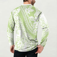 Polynesian Tiare Flower Sage Green Pastel Button Sweatshirt