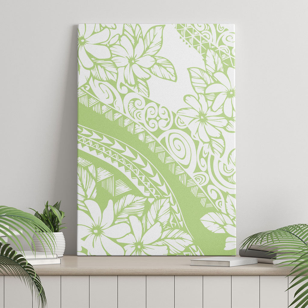 Polynesian Tiare Flower Sage Green Pastel Canvas Wall Art