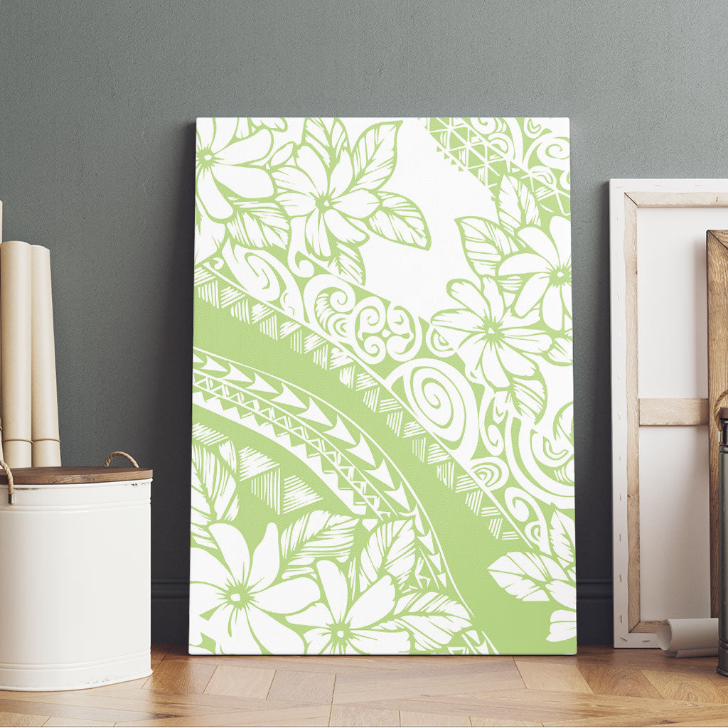 Polynesian Tiare Flower Sage Green Pastel Canvas Wall Art