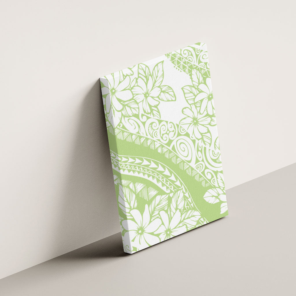 Polynesian Tiare Flower Sage Green Pastel Canvas Wall Art
