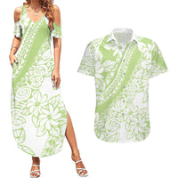 Polynesian Tiare Flower Sage Green Pastel Couples Matching Summer Maxi Dress and Hawaiian Shirt LT14 Sage Green - Polynesian Pride
