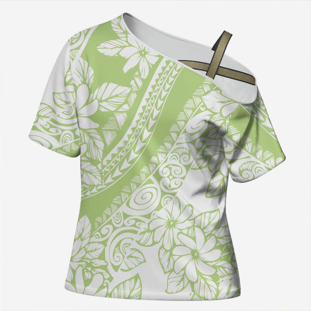 Polynesian Tiare Flower Sage Green Pastel Cross Shoulder Shirt LT14 Female Sage Green - Polynesian Pride