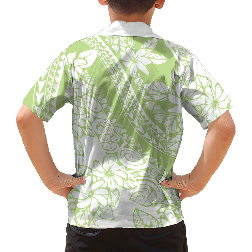 Polynesian Tiare Flower Sage Green Pastel Family Matching Mermaid Dress and Hawaiian Shirt