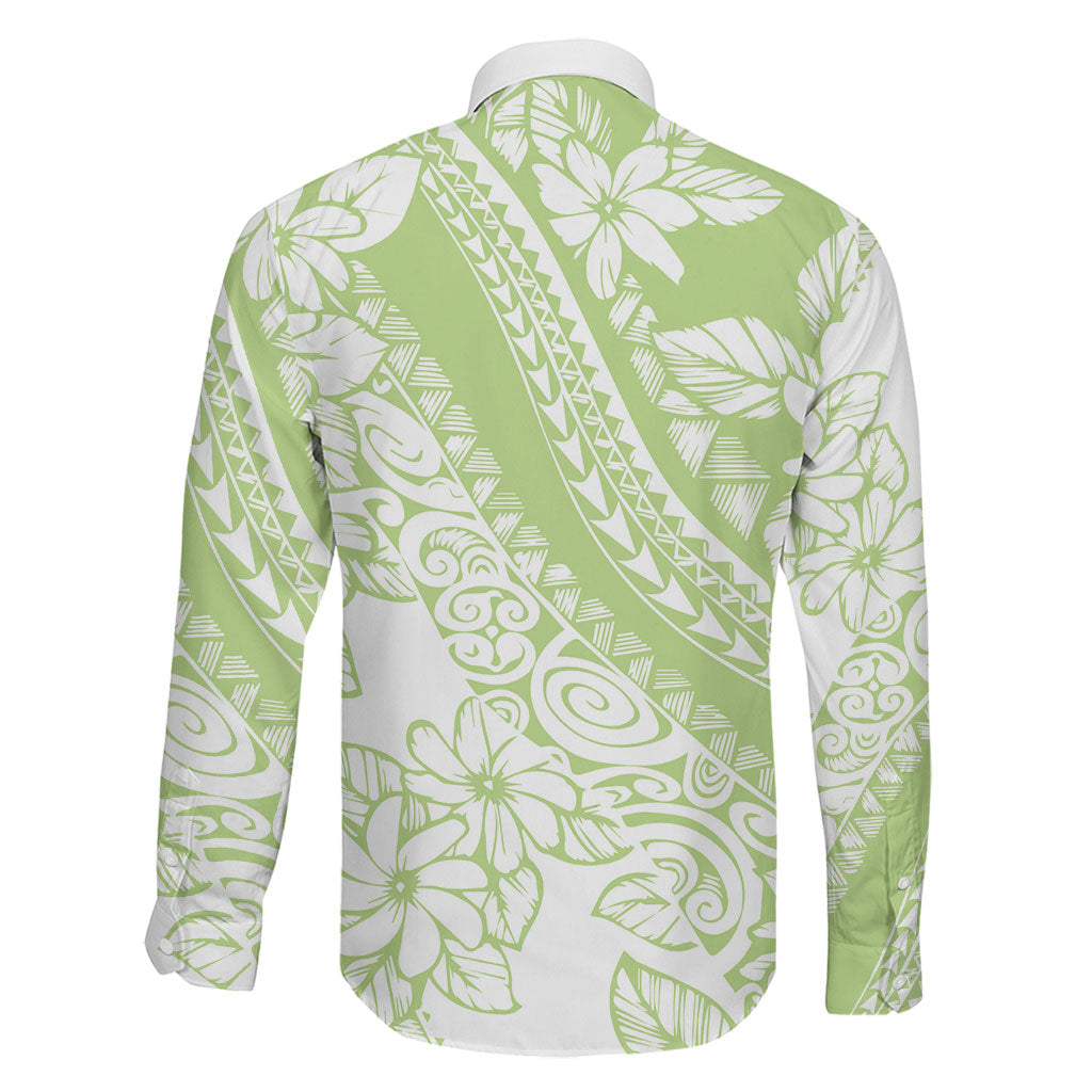 Polynesian Tiare Flower Sage Green Pastel Family Matching Puletasi and Hawaiian Shirt LT14 - Polynesian Pride