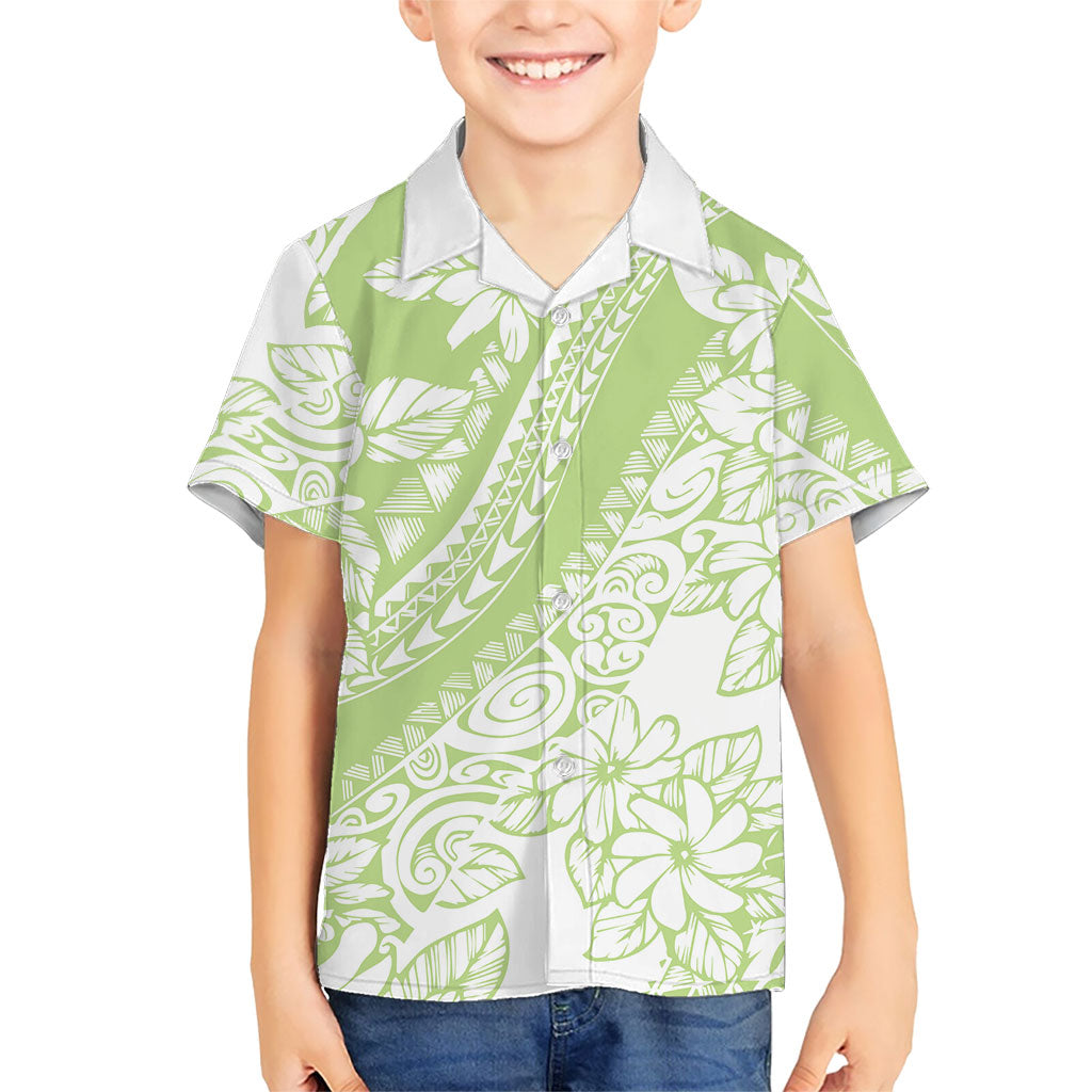Polynesian Tiare Flower Sage Green Pastel Family Matching Puletasi and Hawaiian Shirt LT14 Son's Shirt Sage Green - Polynesian Pride